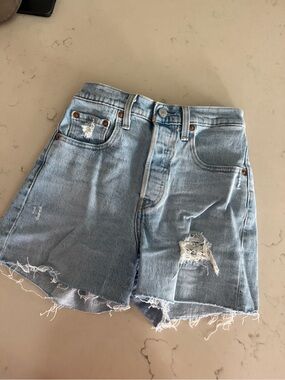 Levi’s Light Blue Distressed Denim Ribcage Women's Shorts